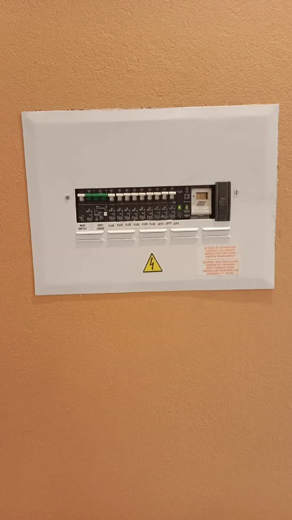 Completed distribution board with all breakers neatly installed